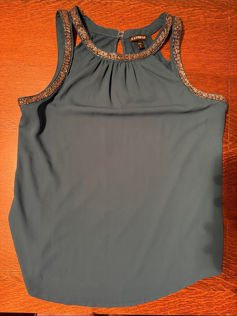Express Teal Beaded Neckline Sleeveless Tank